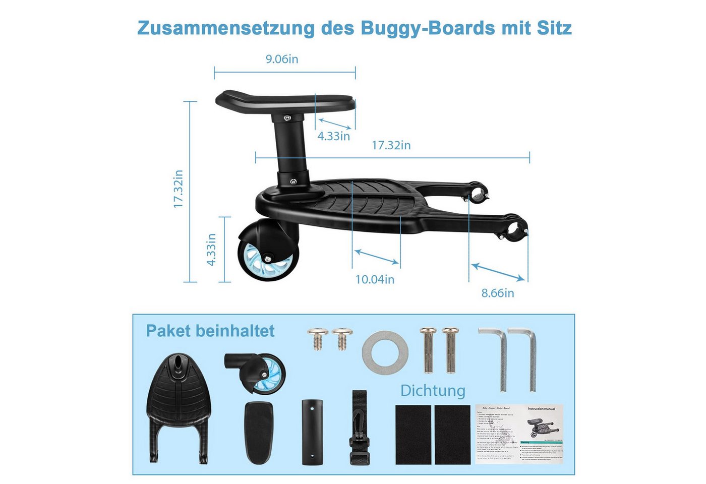 Youyijia Montagezubehör Buggy Board Trittbrett mit Sitz für Kinderwagen Rollbrett Bild 3