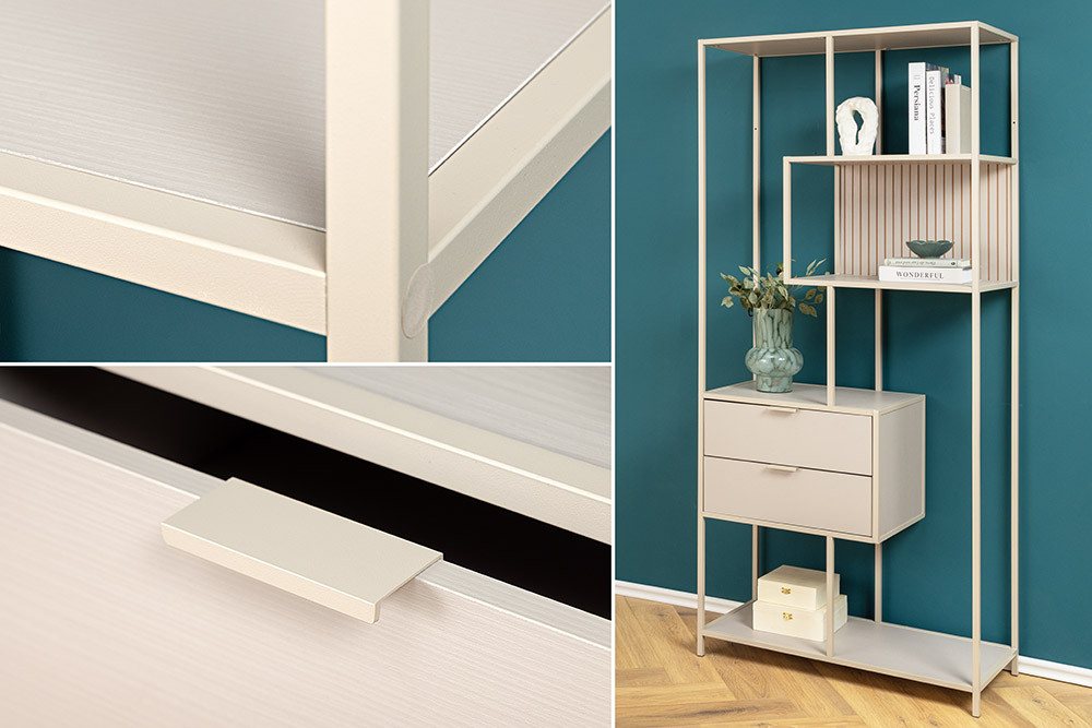 riess-ambiente Bücherregal SLIM LINE 185cm champagner beige Metall · Raumteiler mit Schubladen, Einzelartikel 1-tlg., Mehrzweckregal fürs Wohnzimmer mit 4 Fächern · Industrial Design Bild 2