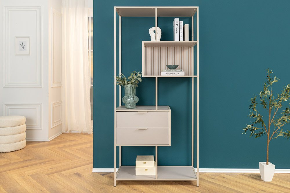 riess-ambiente Bücherregal SLIM LINE 185cm champagner beige Metall · Raumteiler mit Schubladen, Einzelartikel 1-tlg., Mehrzweckregal fürs Wohnzimmer mit 4 Fächern · Industrial Design Bild 4