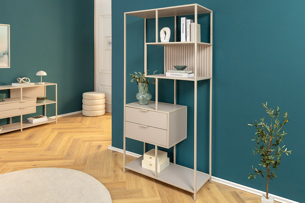 riess-ambiente Bücherregal SLIM LINE 185cm champagner beige Metall · Raumteiler mit Schubladen, Einzelartikel 1-tlg., Mehrzweckregal fürs Wohnzimmer mit 4 Fächern · Industrial Design Bild 5