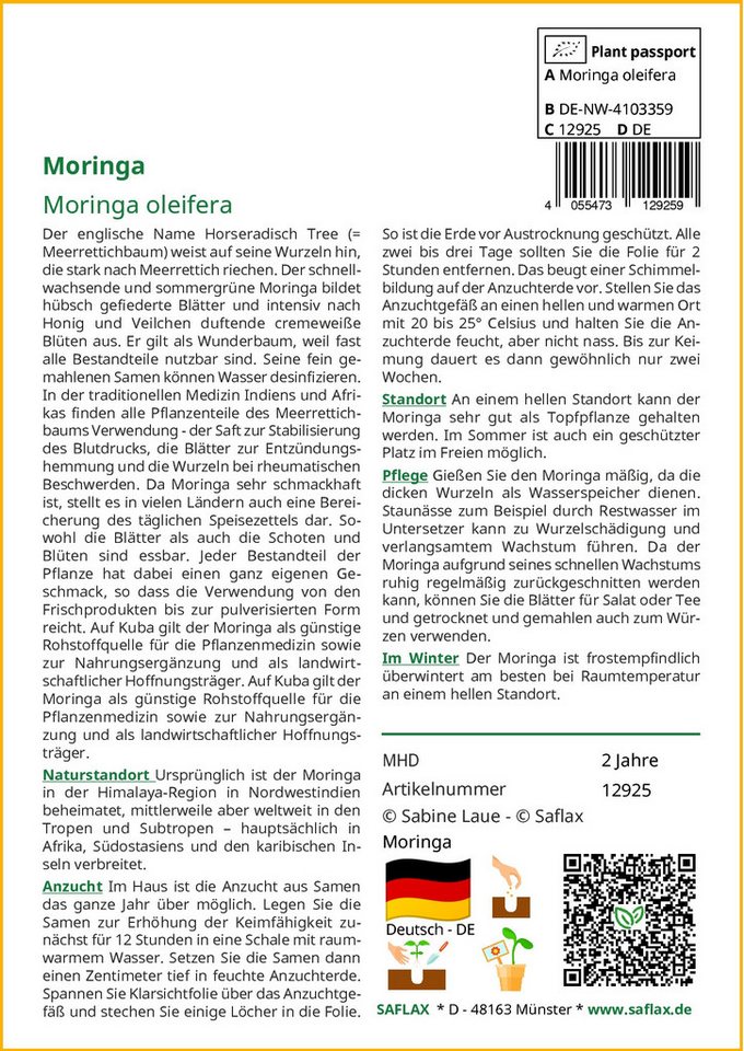 SAFLAX Blumensamen SAFLAX - Samen und Substrat - Moringa Bild 5