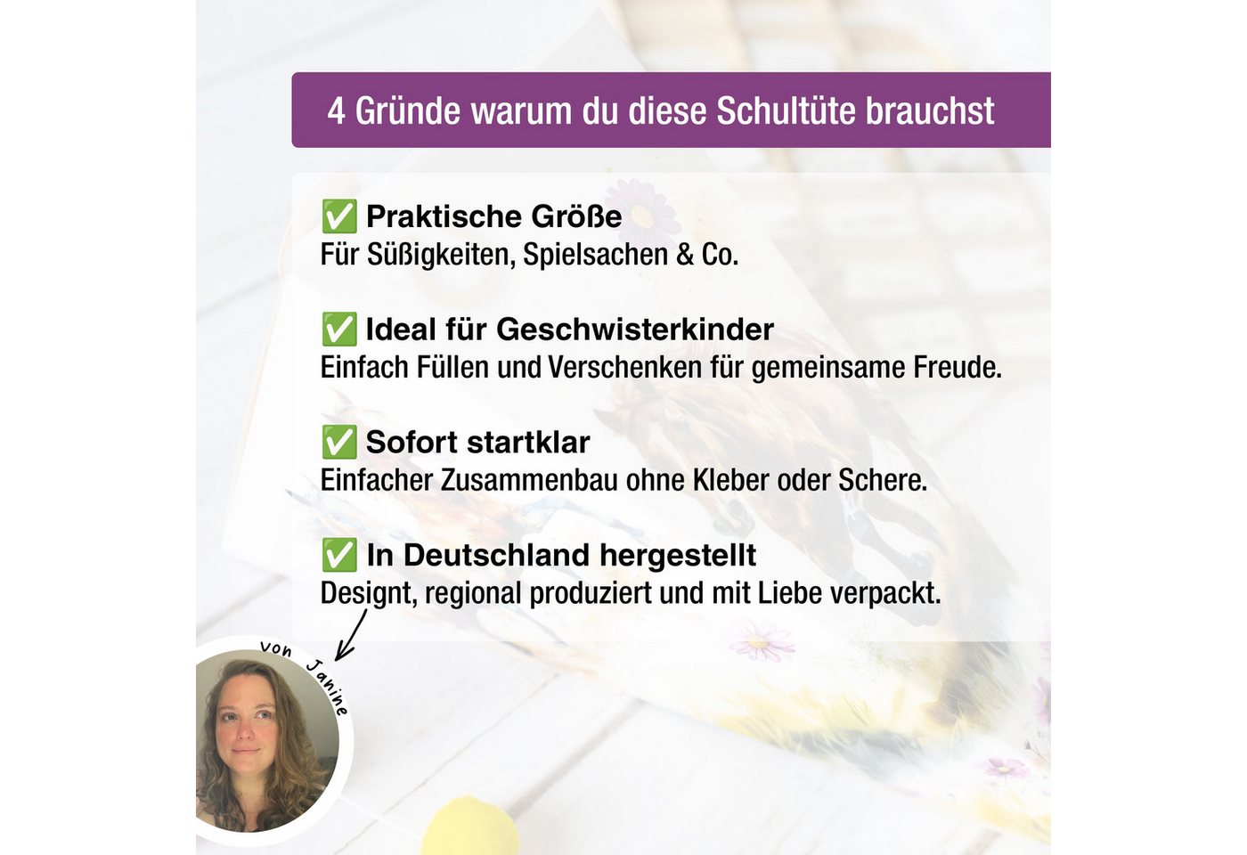 TOBJA Schultüte Kleine Geschwister Schultüte Pferde, - Zuckertüte Mädchen Schulanfang Bild 3
