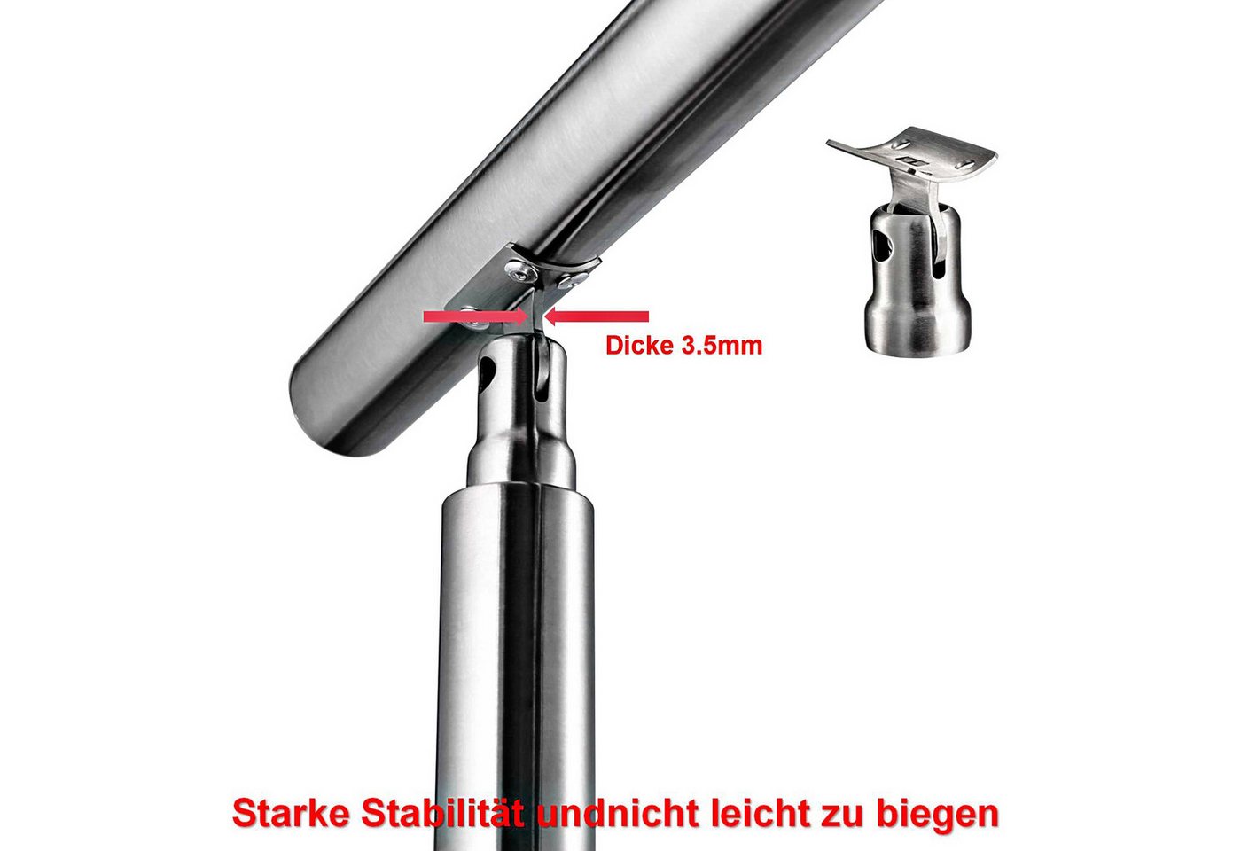 Duschparadies Handlauf Eingangsgeländer, Geländer Edelstahl Handlauf, Treppengeländer außen, 120 cm Gesamtlänge, (Packung), Handlauf Edelstahl, Silber/Schwarz, 100/120/150 cm, innen und außen Bild 2