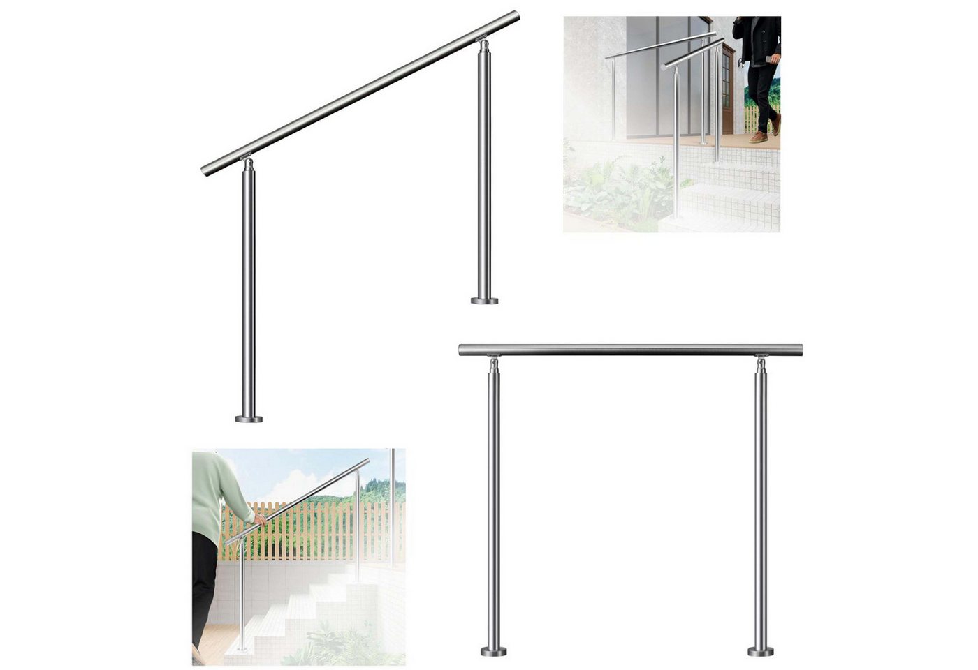 Duschparadies Handlauf Eingangsgeländer, Geländer Edelstahl Handlauf, Treppengeländer außen, 120 cm Gesamtlänge, (Packung), Handlauf Edelstahl, Silber/Schwarz, 100/120/150 cm, innen und außen Bild 4