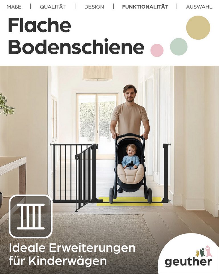 Geuther Türschutzgitter Easylock Flatstep 69-125 schwarz, auch als Treppenschutzgitter verwendbar