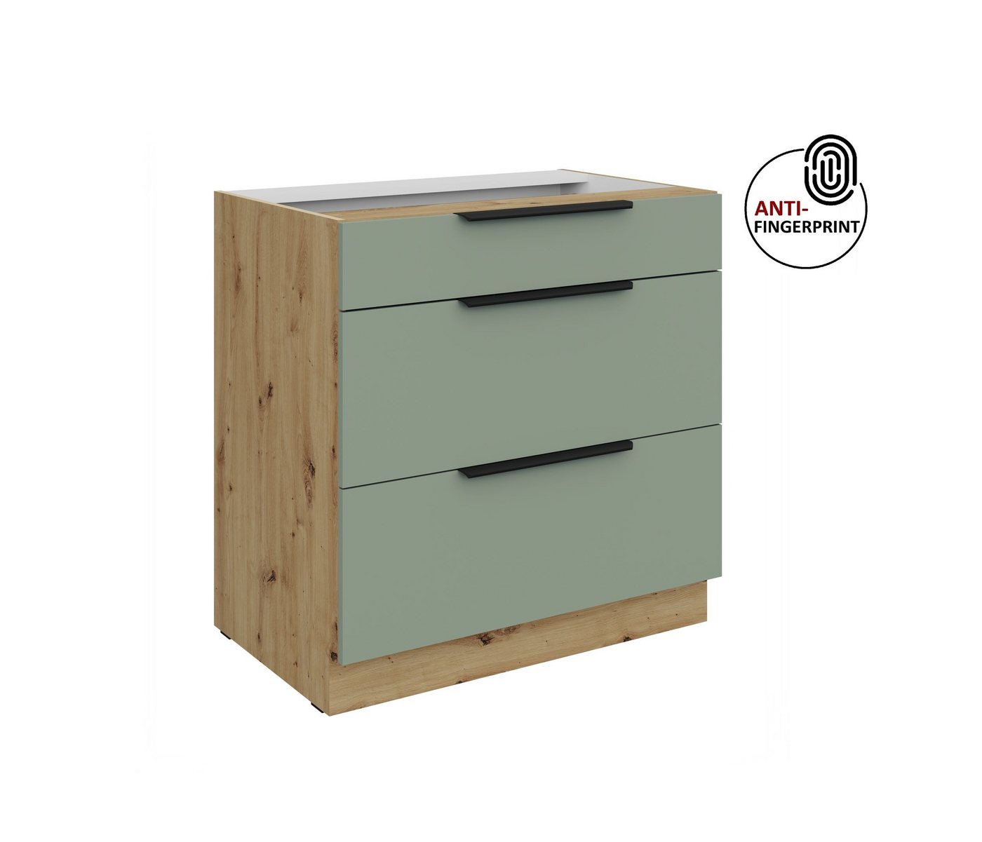 Küchen-Preisbombe Auszugsunterschrank 80 cm Küche ARIA Aquamarin ultra matt Anti Fingerprint Küchenzeile