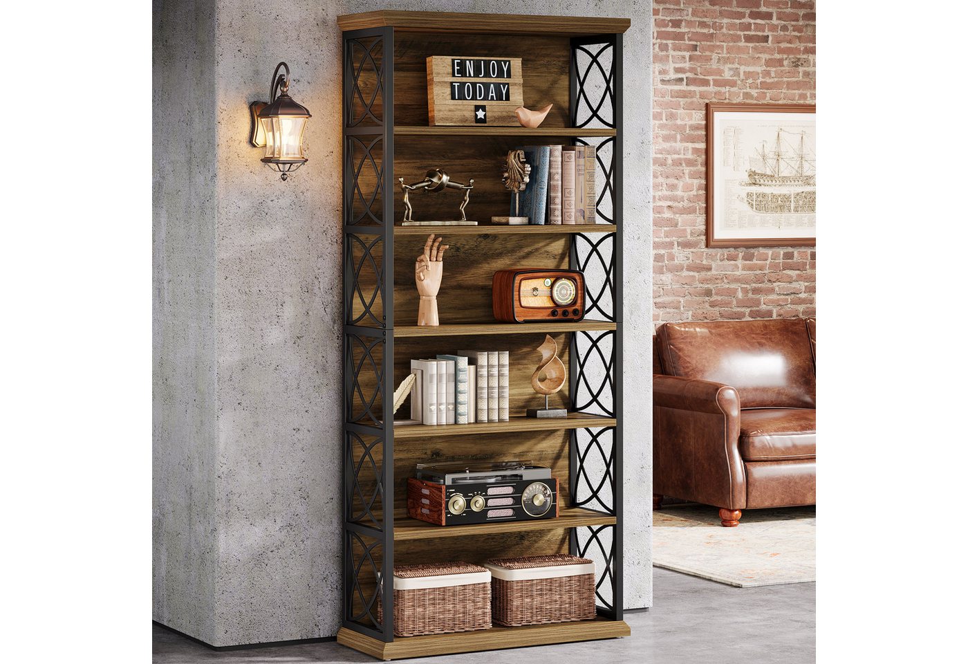 Tribesigns Bücherregal 6-stufiges Lagerregal aus Holz und Metall, Standregal Bücherschrank Bild 5