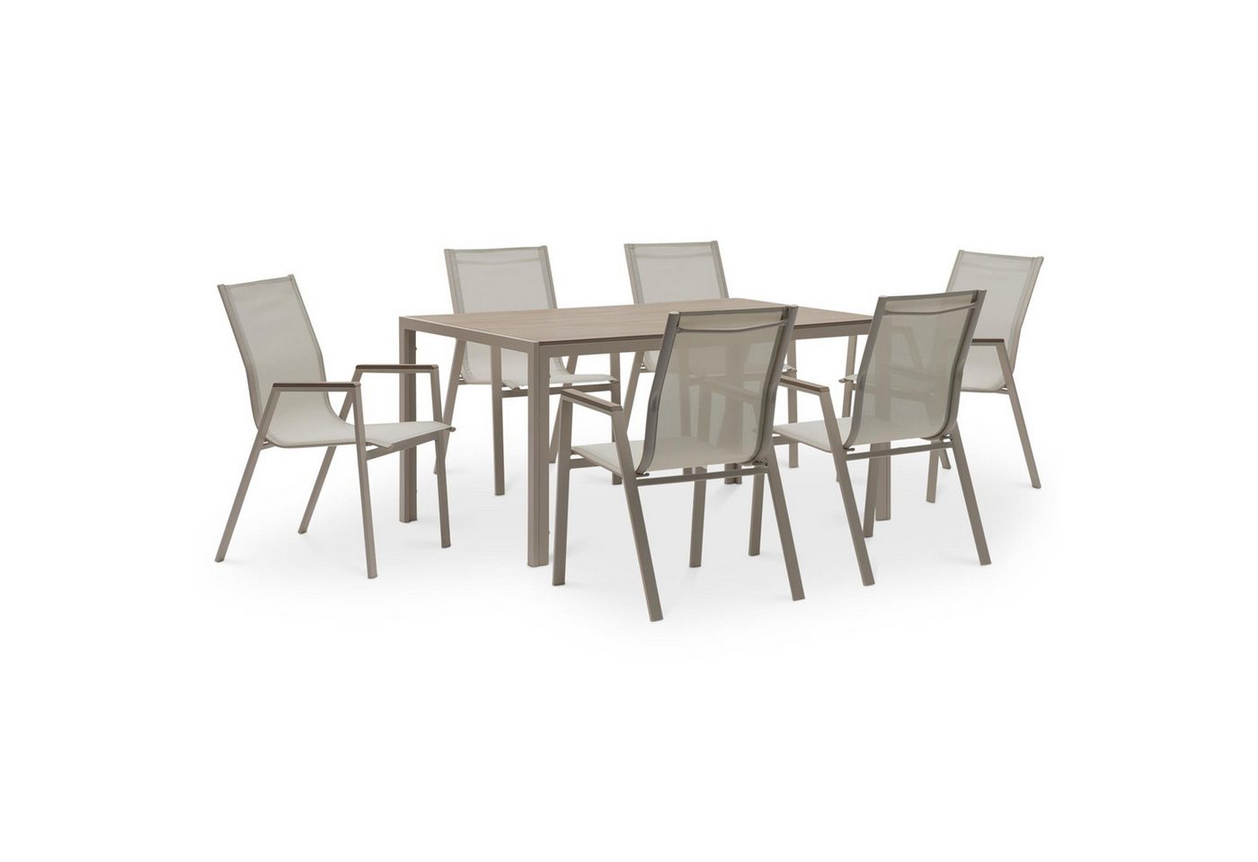 IDIMEX Garten-Essgruppe MONDELLO, (7-tlg), Outdoor Essgruppe mit 6 Stühlen und WPC-Tischplatte Champagner