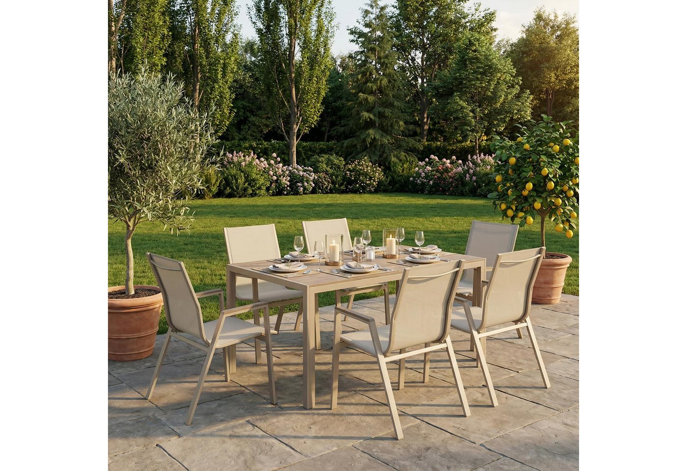 IDIMEX Garten-Essgruppe MONDELLO, (7-tlg), Outdoor Essgruppe mit 6 Stühlen und WPC-Tischplatte Champagner Bild 5