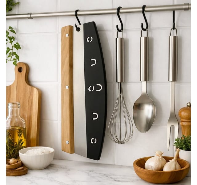 BigDean Wiegemesser Pizzaschneider 32 cm aus Edelstahl mit Holzgriff – Profi Pizzamesser, Rostfreier Edelstahl, 32cm schnittlänge, einfache 2hand bedienung