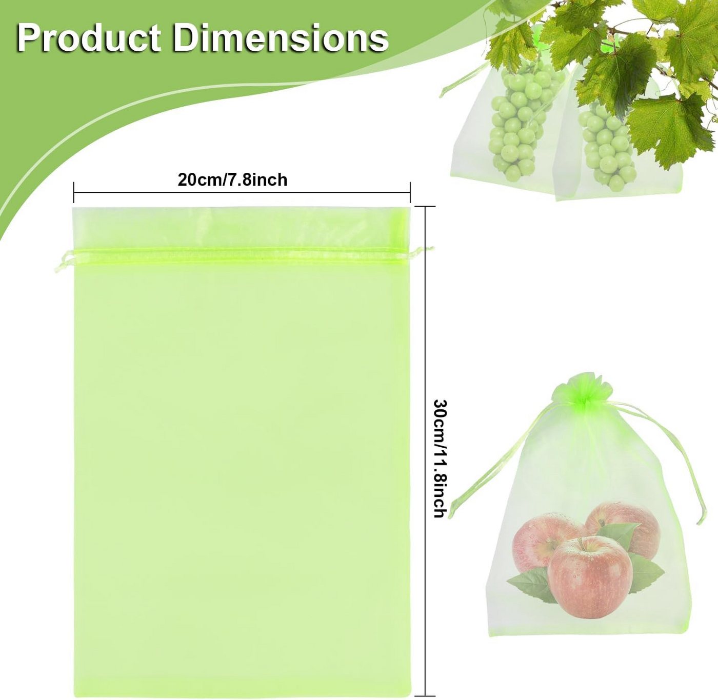 FELIXLEO Pflanzenschutzdach 100er Traubenschutzbeutel 20x30cm, Organza Obstnetze mit Zugband Bild 2