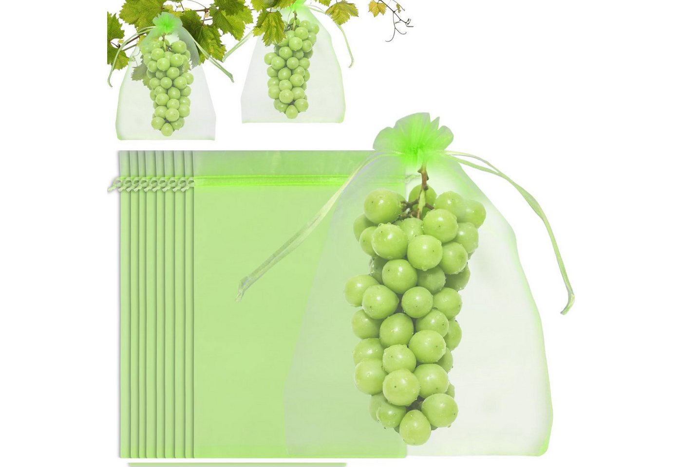 FELIXLEO Pflanzenschutzdach 100er Traubenschutzbeutel 20x30cm, Organza Obstnetze mit Zugband Bild 4