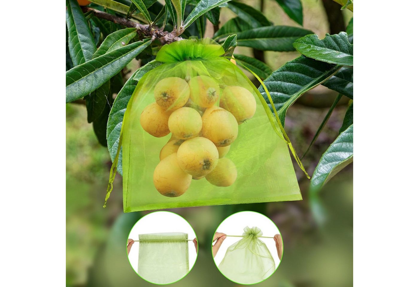 FELIXLEO Pflanzenschutzdach 50er Traubenschutzbeutel Grün 20x30cm, Organza Obstnetze mit Zugband