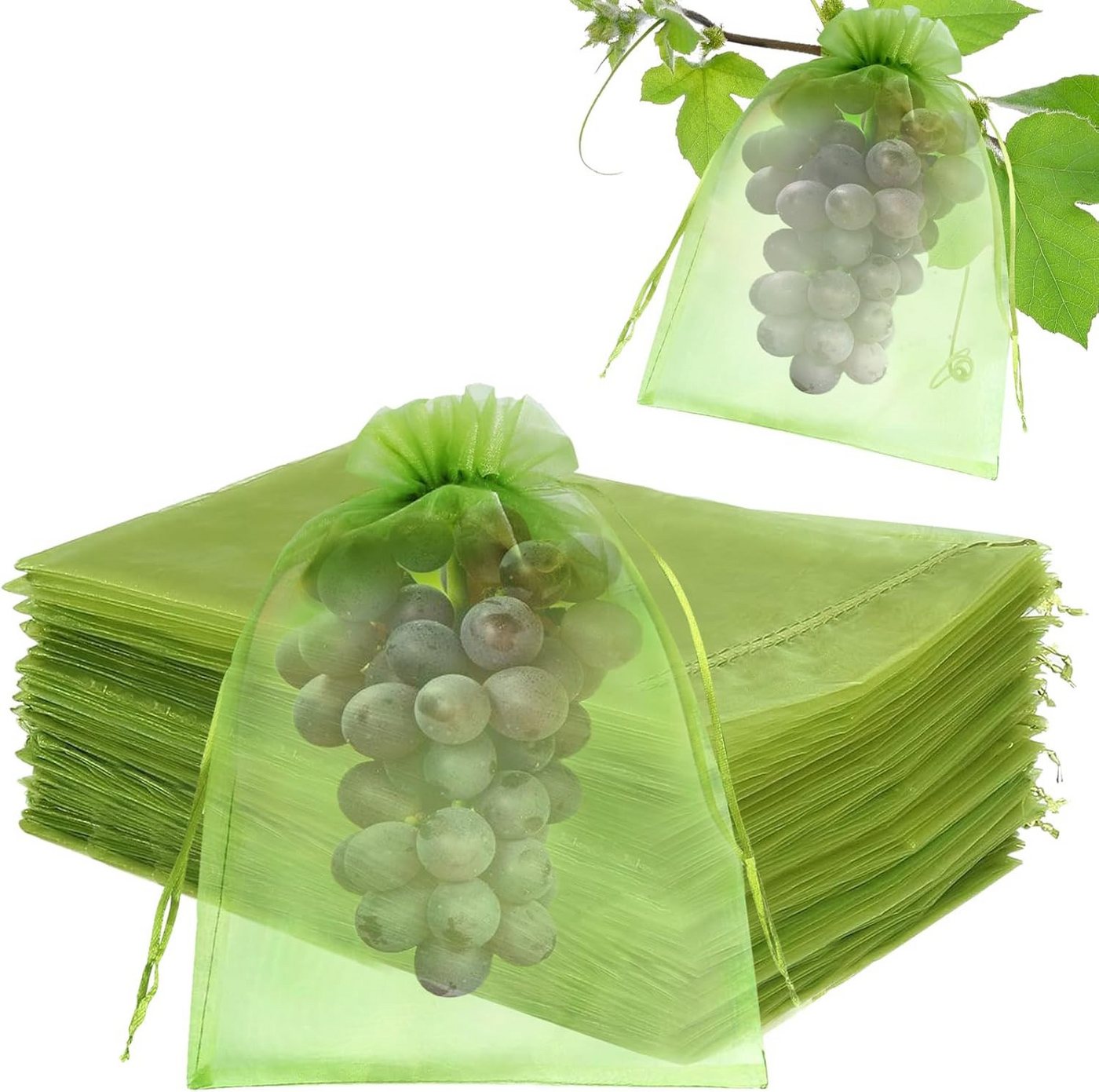 FELIXLEO Pflanzenschutzdach 50er Traubenschutzbeutel Grün 20x30cm, Organza Obstnetze mit Zugband Bild 2