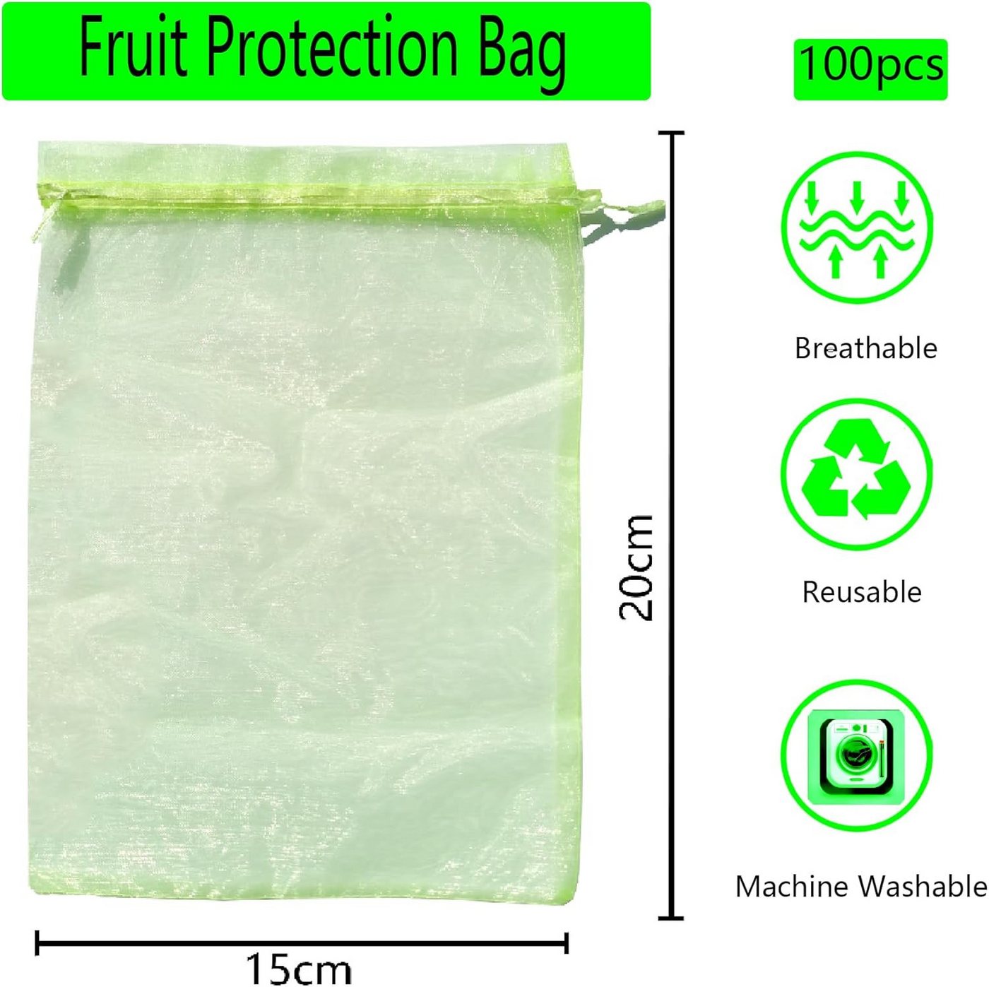 FELIXLEO Pflanzenschutzdach 100 Traubenschutzbeutel 15x20cm, Organza Obstnetze gegen Vögel