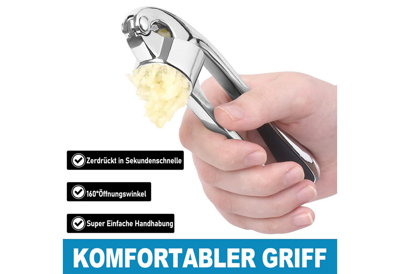 HUGERSTONE Knoblauchpresse Knoblauchschneider Wippe, Manuelle Knoblauchpresse Edelstahl, Multifunktionaler Knoblauchstampfer für Zwiebeln, Ingwer und Nüsse