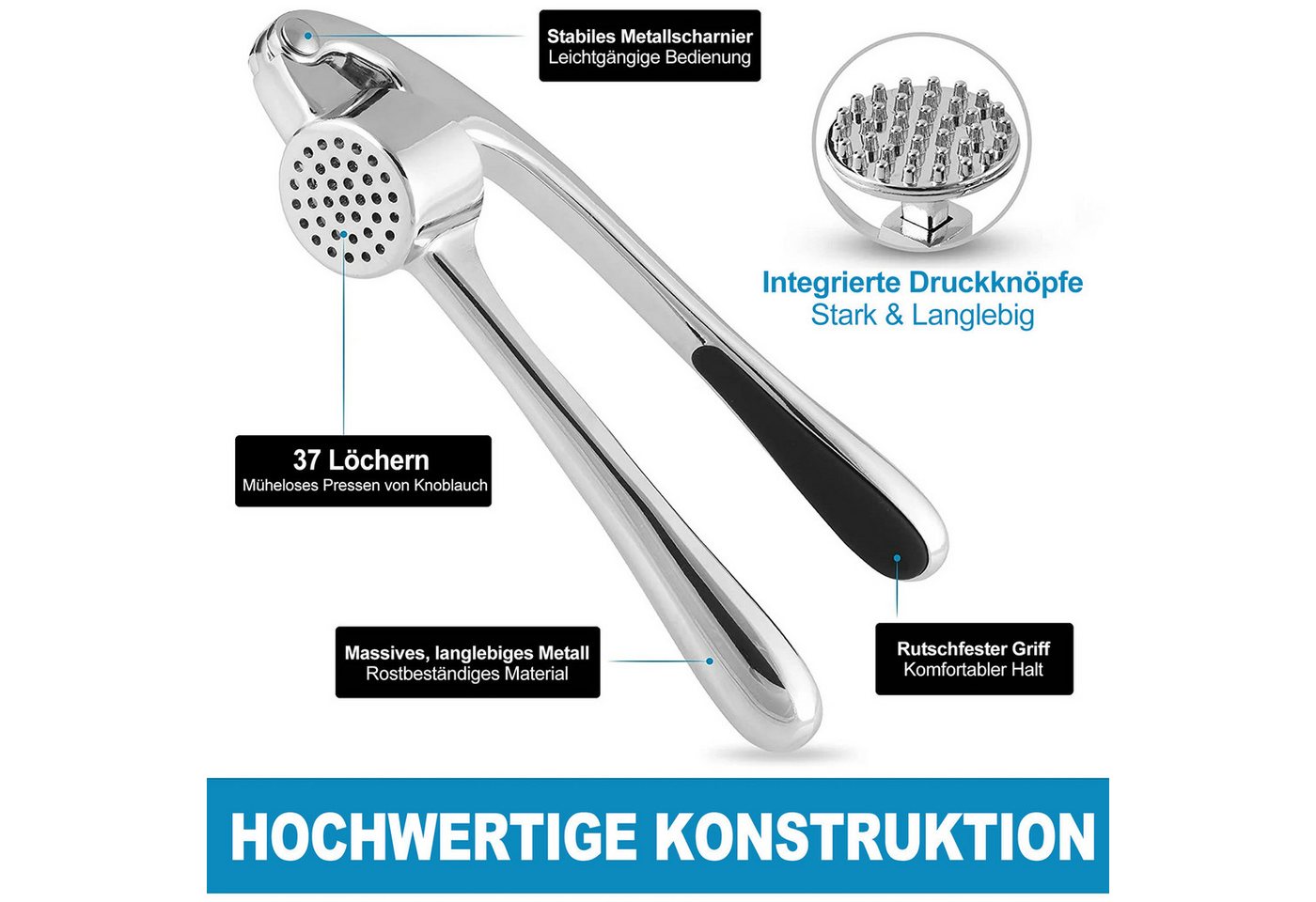 HUGERSTONE Knoblauchpresse Knoblauchschneider Wippe, Manuelle Knoblauchpresse Edelstahl, Multifunktionaler Knoblauchstampfer für Zwiebeln, Ingwer und Nüsse Bild 5