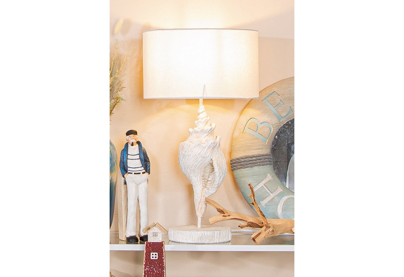 GILDE Tischleuchte SEASHELLS Leuchte - weiß - Kunstharz - Höhe 54,5cm x Ø 29,5cm - Lampe, Tischlampe - Schreibtischlampe - Nachttischlampe Bild 2