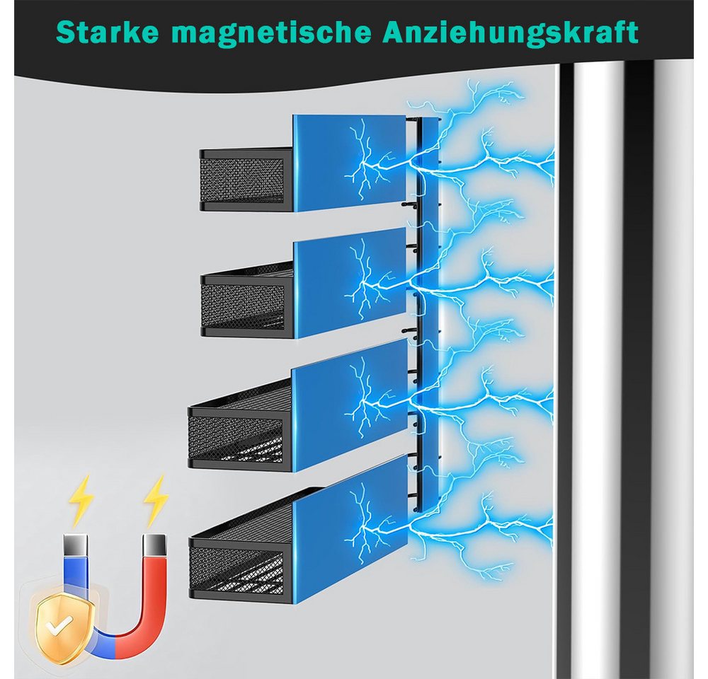 TUWENA Gewürzregal 3 Stück Magnetisches Gewürzregal für Kühlschrank mit 10 Haken, Bewegliche Gewürzregale für Küchenorganisation und Aufbewahrung