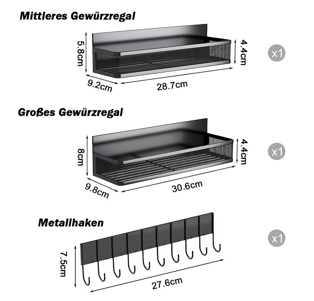 TUWENA Gewürzregal 3 Stück Magnetisches Gewürzregal für Kühlschrank mit 10 Haken, Bewegliche Gewürzregale für Küchenorganisation und Aufbewahrung Bild 2