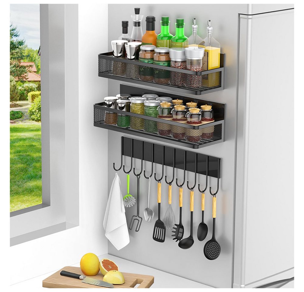 TUWENA Gewürzregal 3 Stück Magnetisches Gewürzregal für Kühlschrank mit 10 Haken, Bewegliche Gewürzregale für Küchenorganisation und Aufbewahrung Bild 5