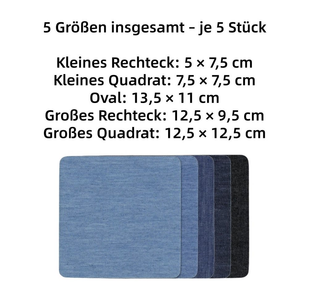 FOUORTUNATE-BEE Aufnäher 25er-Set Jeansflicken zum Aufbügeln für Kleidung und Taschen, (25-tlg), Baumwoll-Jeanspatches zum Reparieren von Hosen und Jacken