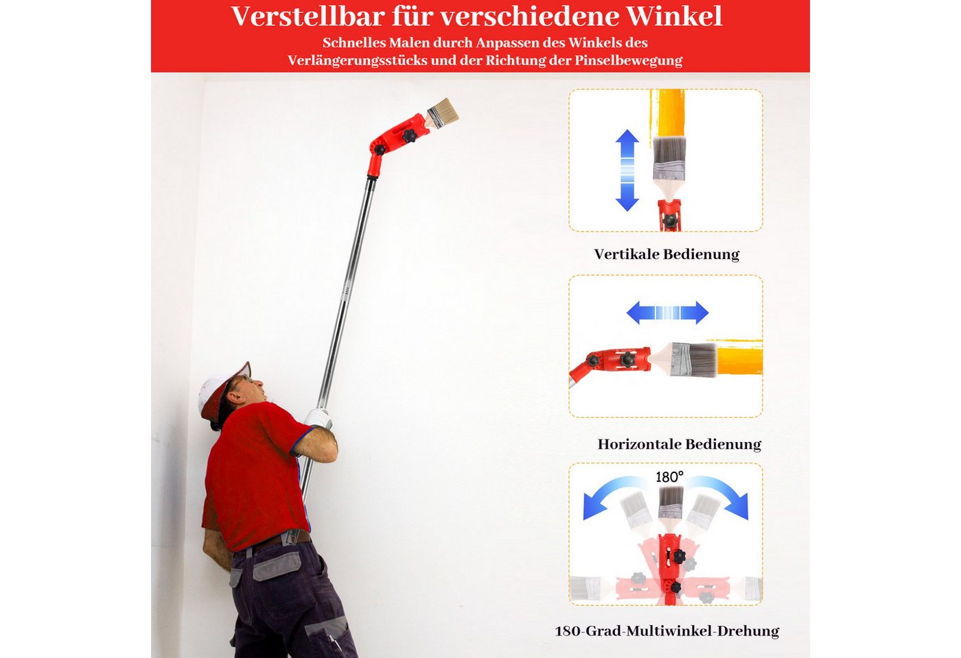 BlingBin Farbroller 16-teiliges Farbroller-Set mit 170 cm Verlängerungsstange (16er Set, 16-St., 1.7M Farbpinsel Verlängerung), Malerpinseln und Farbwanne mit Liner für Innenanstriche Bild 2