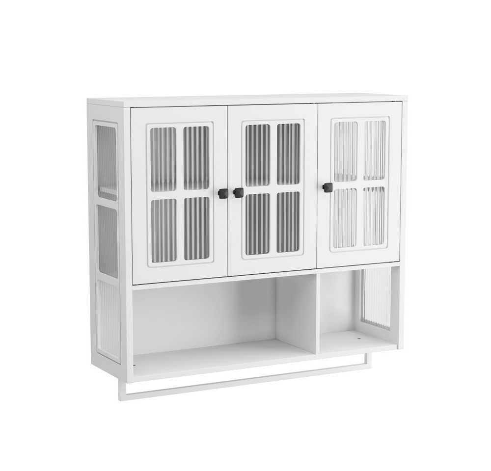 BBWL Hängeschrank mit 3 Türen, Glasfront, Handtuchhalter & Stauraum, moderner Badezimmer Wandschrank, Hängeschrank für Bad Wohnzimmer Bild 2