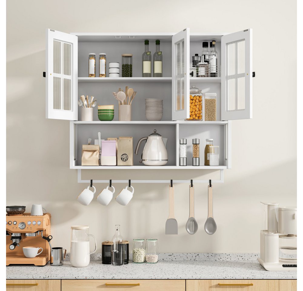 BBWL Hängeschrank mit 3 Türen, Glasfront, Handtuchhalter & Stauraum, moderner Badezimmer Wandschrank, Hängeschrank für Bad Wohnzimmer Bild 3
