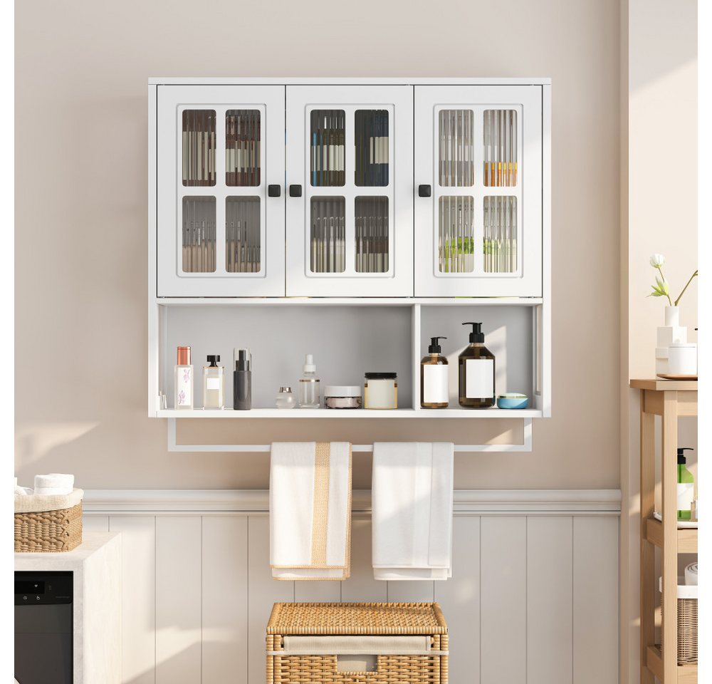 BBWL Hängeschrank mit 3 Türen, Glasfront, Handtuchhalter & Stauraum, moderner Badezimmer Wandschrank, Hängeschrank für Bad Wohnzimmer Bild 4