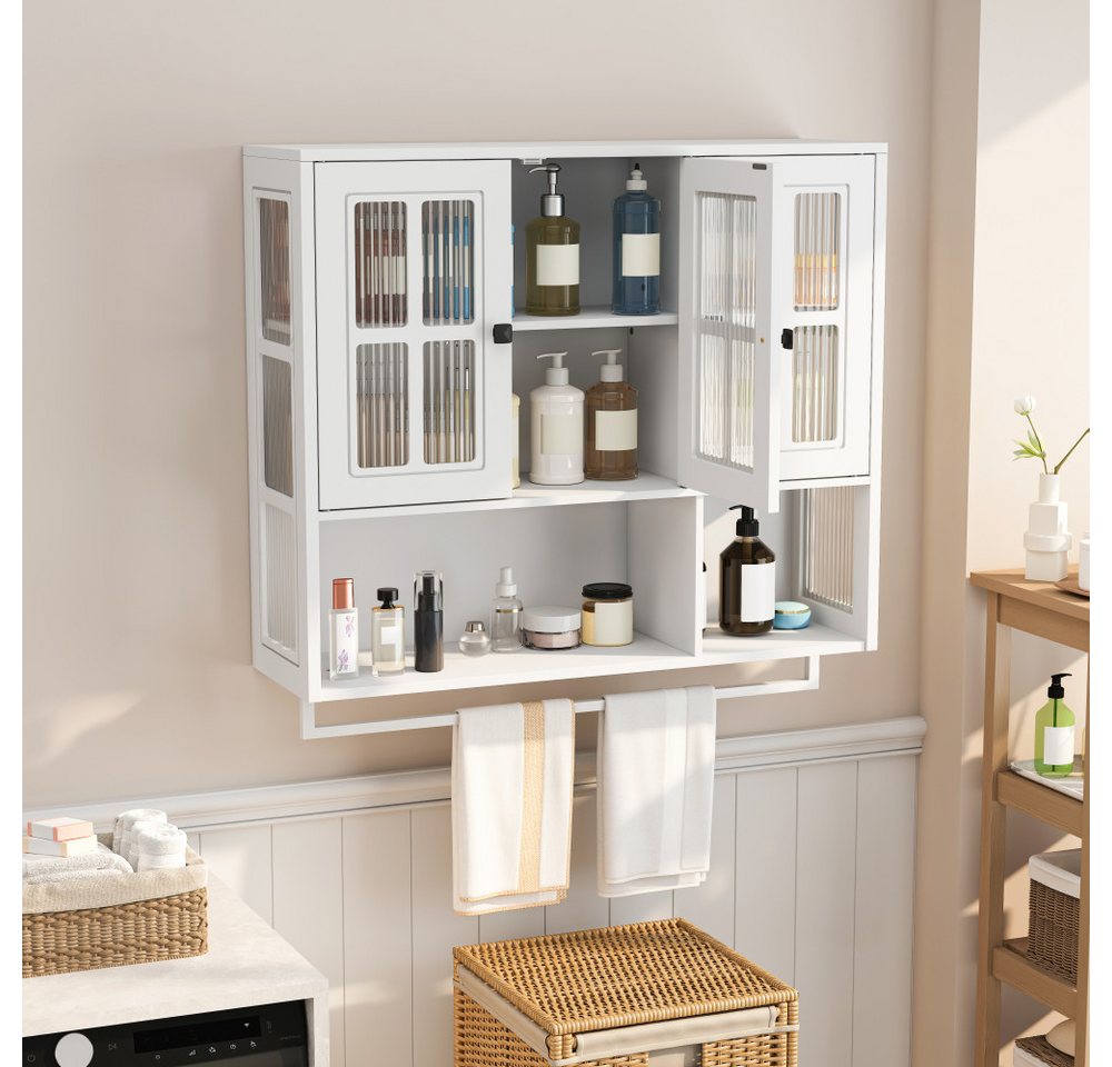 BBWL Hängeschrank mit 3 Türen, Glasfront, Handtuchhalter & Stauraum, moderner Badezimmer Wandschrank, Hängeschrank für Bad Wohnzimmer Bild 5