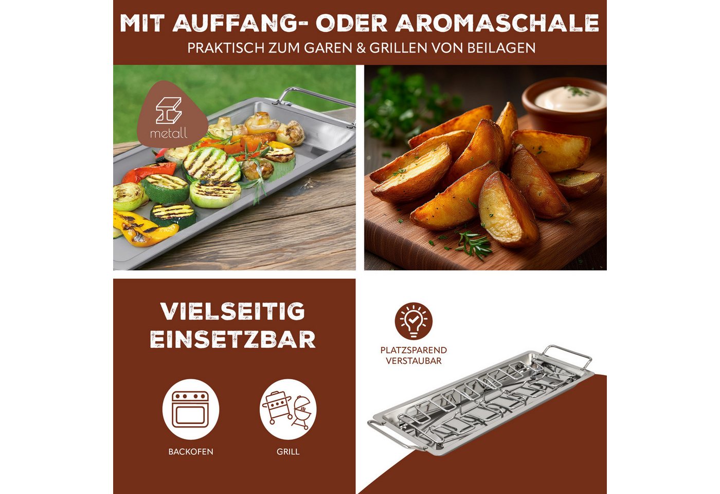 bremermann Grillguthalter Hähnchenschenkel-Halter für 12 Keulen (inkl. Auffangschale), Edelstahl, (1-St., Hähnchenschenkelhalter mit Fettschale), mit Tragegriffen, für 12 Hähnchen-Unterkeulen