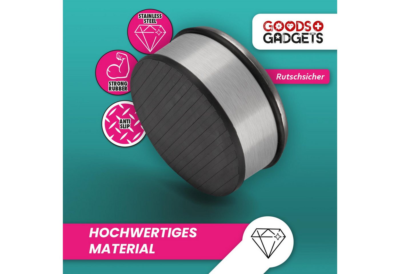 Goods+Gadgets Türstopper DIMONO Türstopper Edelstahl – Türhalter mit Gummiring 4er Set (Türhalter mit Gummi Ring, 8 St., 11x6cm & 7x6 cm), 1,2kg