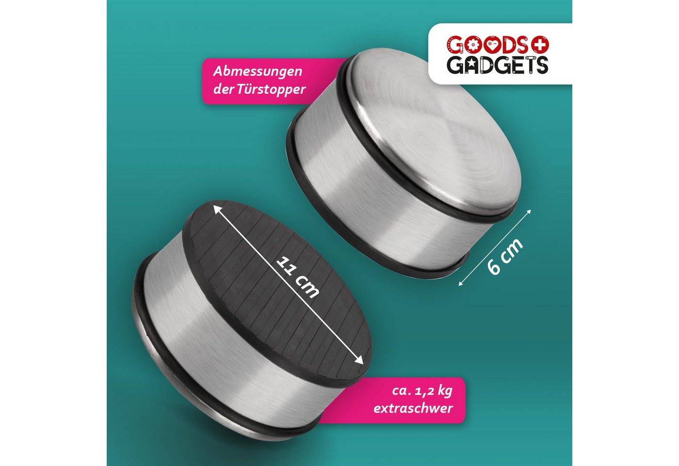 Goods+Gadgets Türstopper DIMONO Türstopper Edelstahl – Türhalter mit Gummiring 4er Set (Türhalter mit Gummi Ring, 8 St., 11x6cm & 7x6 cm), 1,2kg Bild 5