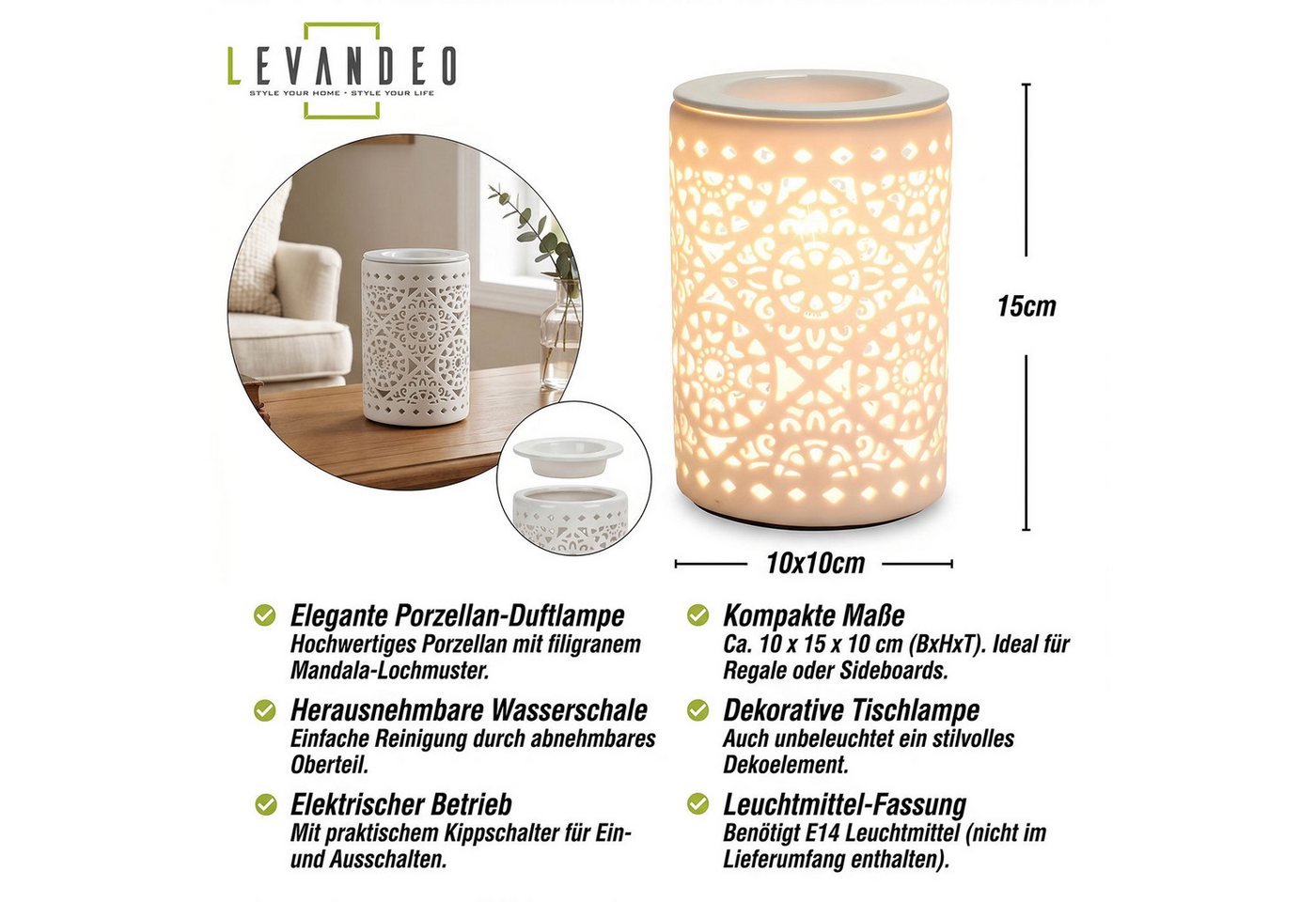 Levandeo® Duftlampe, Elektrische Duftlampe Tischlampe Aromalampe Duftöl Licht