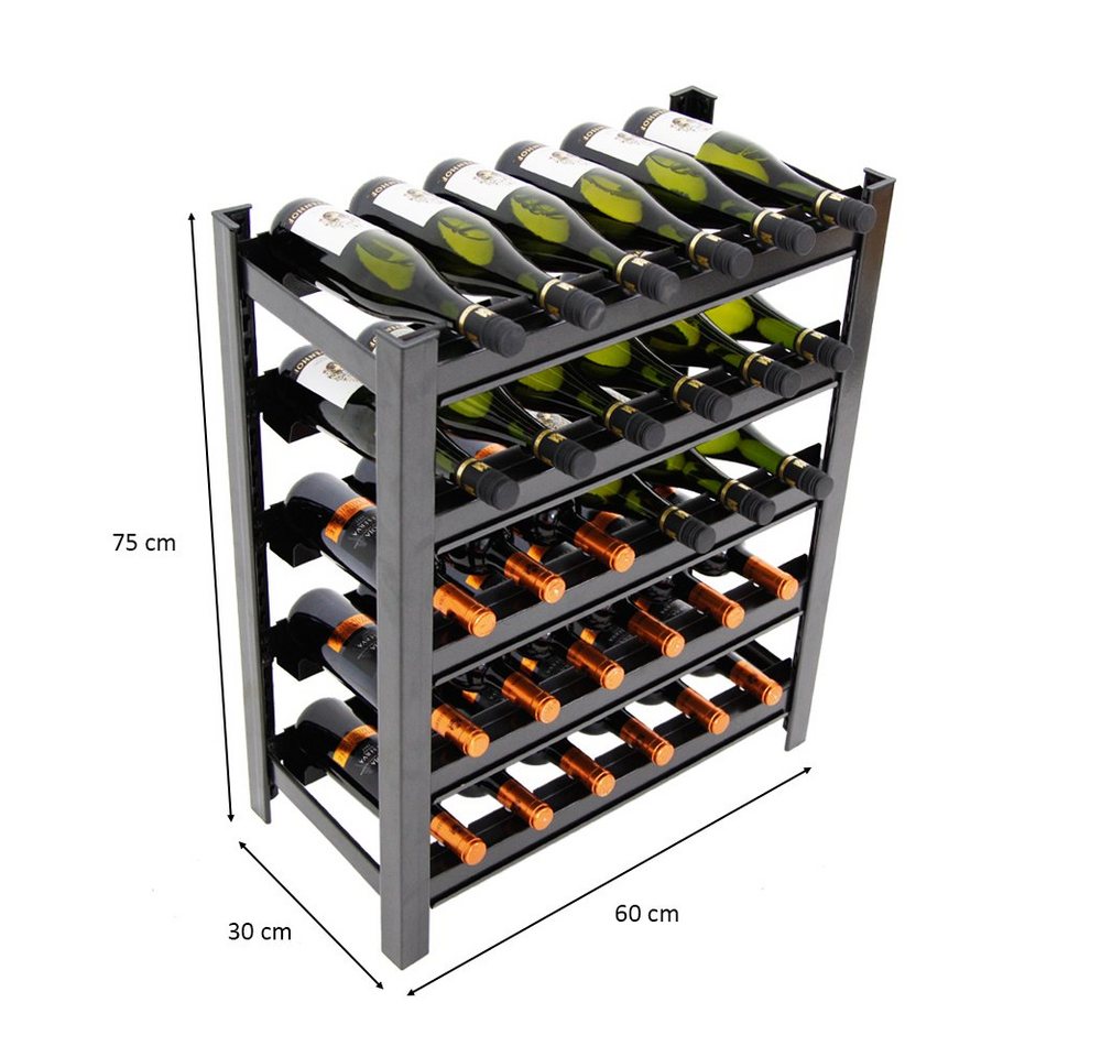 PROREGAL® Weinregal TOSKANA aus Metall HxBxT 75x60x30cm 30 Flaschen auf 5 Ebenen Schwarz, Stabiles Weinregal Flaschenhalter Flaschen Regal Getränkeregal Bild 2
