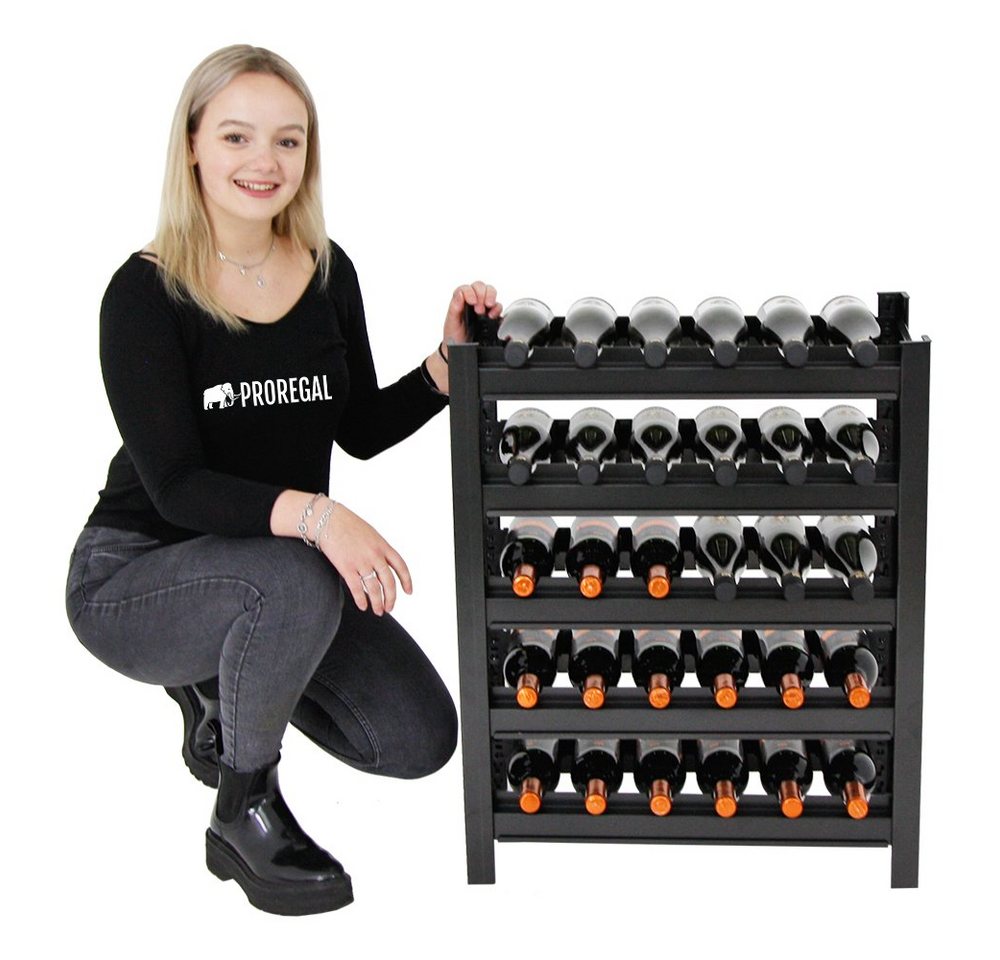 PROREGAL® Weinregal TOSKANA aus Metall HxBxT 75x60x30cm 30 Flaschen auf 5 Ebenen Schwarz, Stabiles Weinregal Flaschenhalter Flaschen Regal Getränkeregal Bild 3