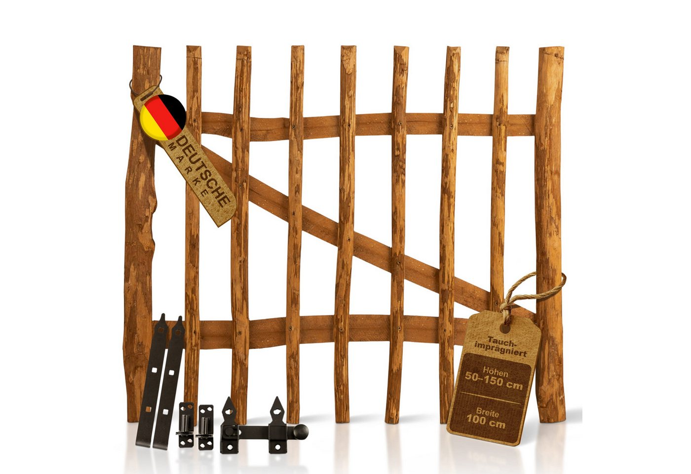 BooGardi Gartentor Holztor für Staketenzaun 100cm breit imprägniert, (50 cm hoch x 100 cm breit · 3-5 cm Lattenabstand in 14 Größen), Gartentür für Holzzaun · Bauerntor · Garten · Zaun · Haselnuss · Holz Bild 5
