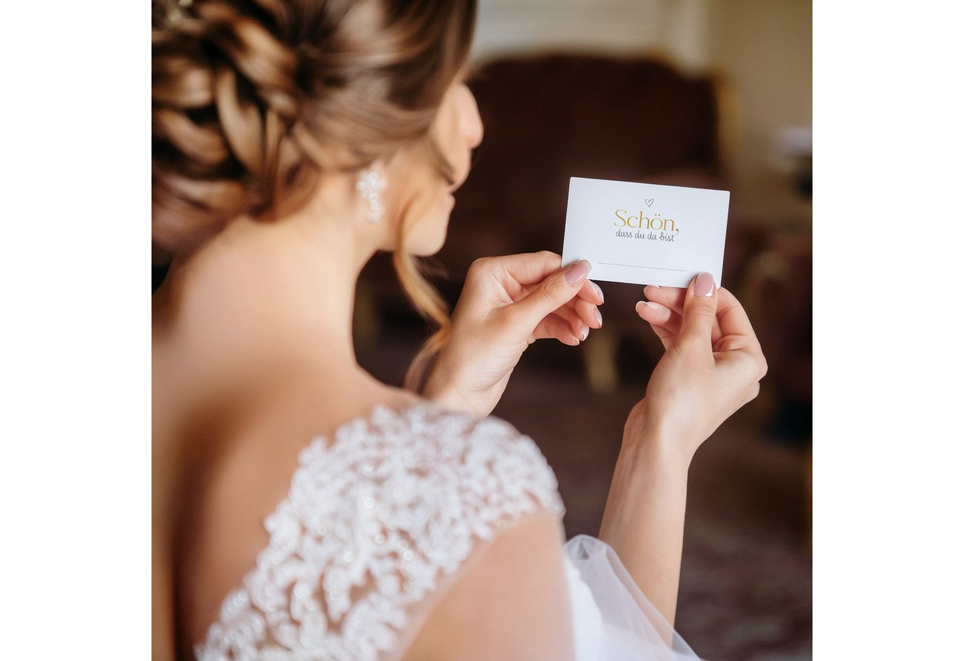 white & ivory Papierdekoration Platzkarte herz gold "schön, dass du da bist", 50 Stück, Tischkarten