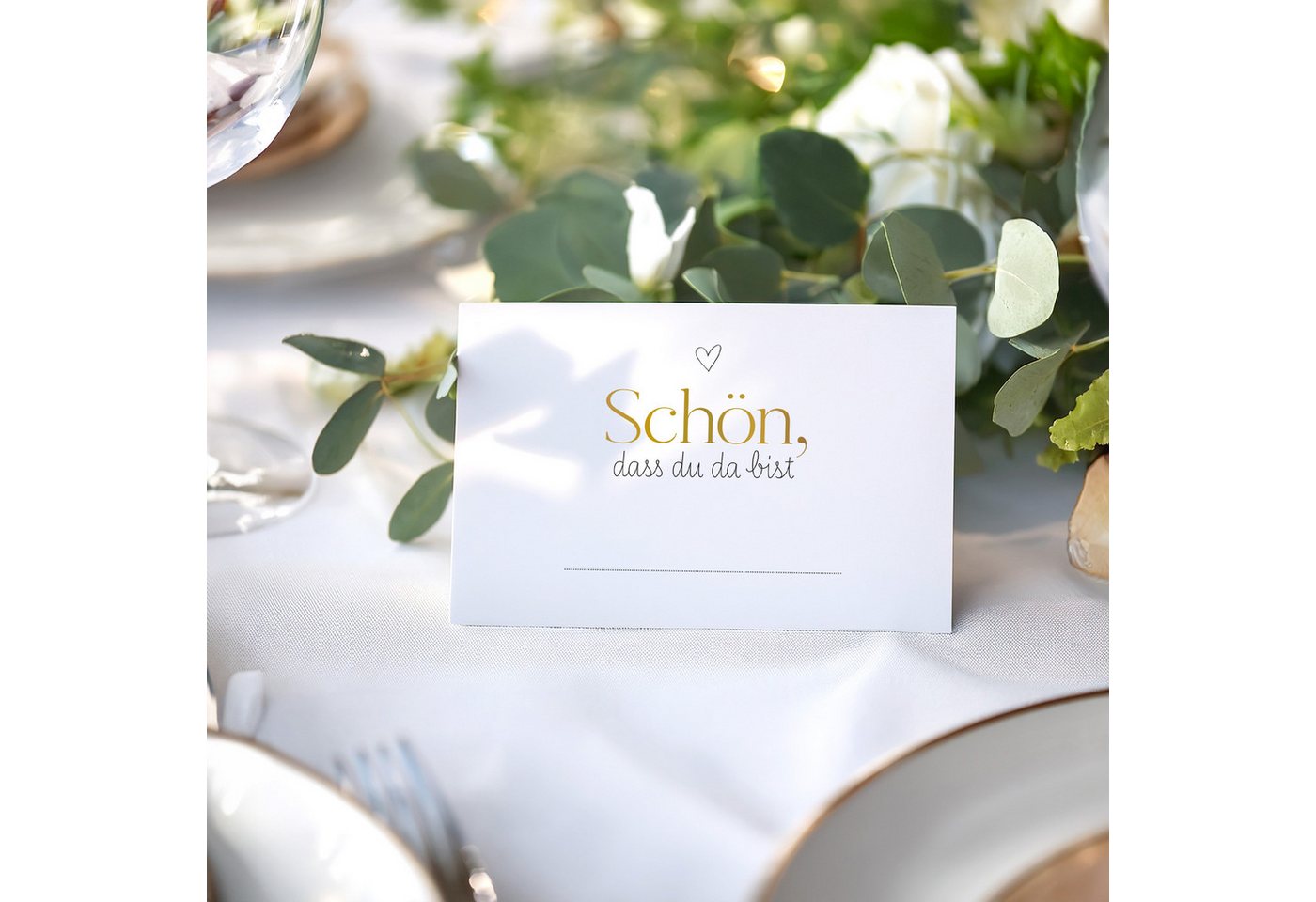 white & ivory Papierdekoration Platzkarte herz gold "schön, dass du da bist", 50 Stück, Tischkarten Bild 3