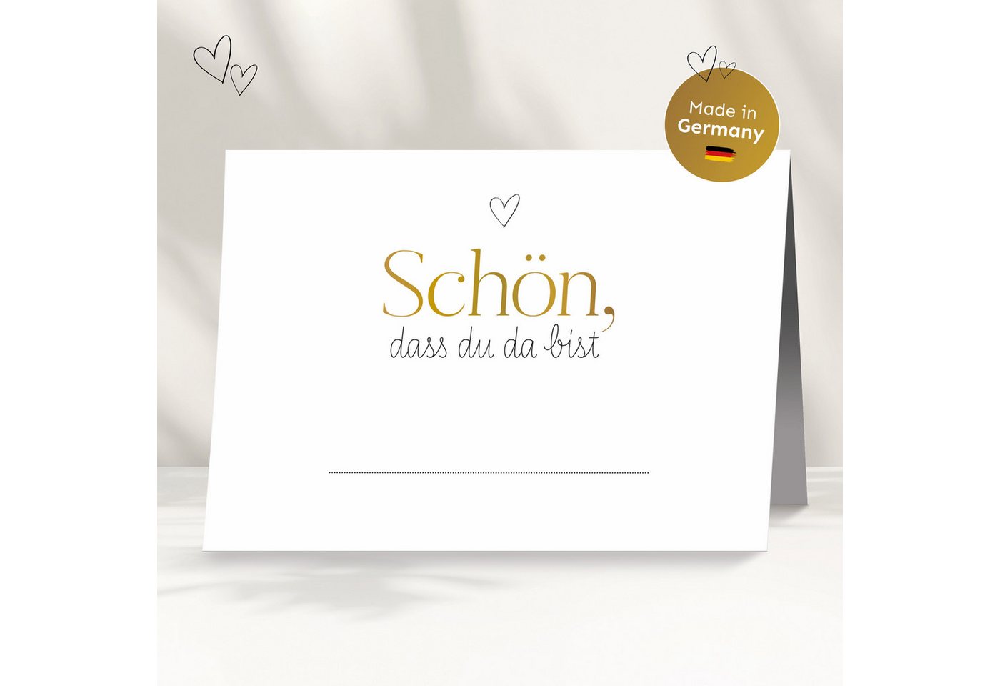 white & ivory Papierdekoration Platzkarte herz gold "schön, dass du da bist", 50 Stück, Tischkarten Bild 4