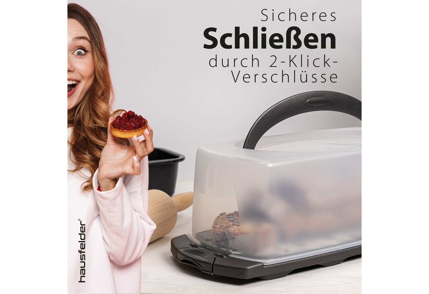 Hausfelder Kuchentransportbox Kuchentransportbox rechteckig (Kastenkuchen), (Set, 1-tlg., 1 Box), mit Klick-Verschlüssen, spülmaschinenfest, BPA-frei Bild 3