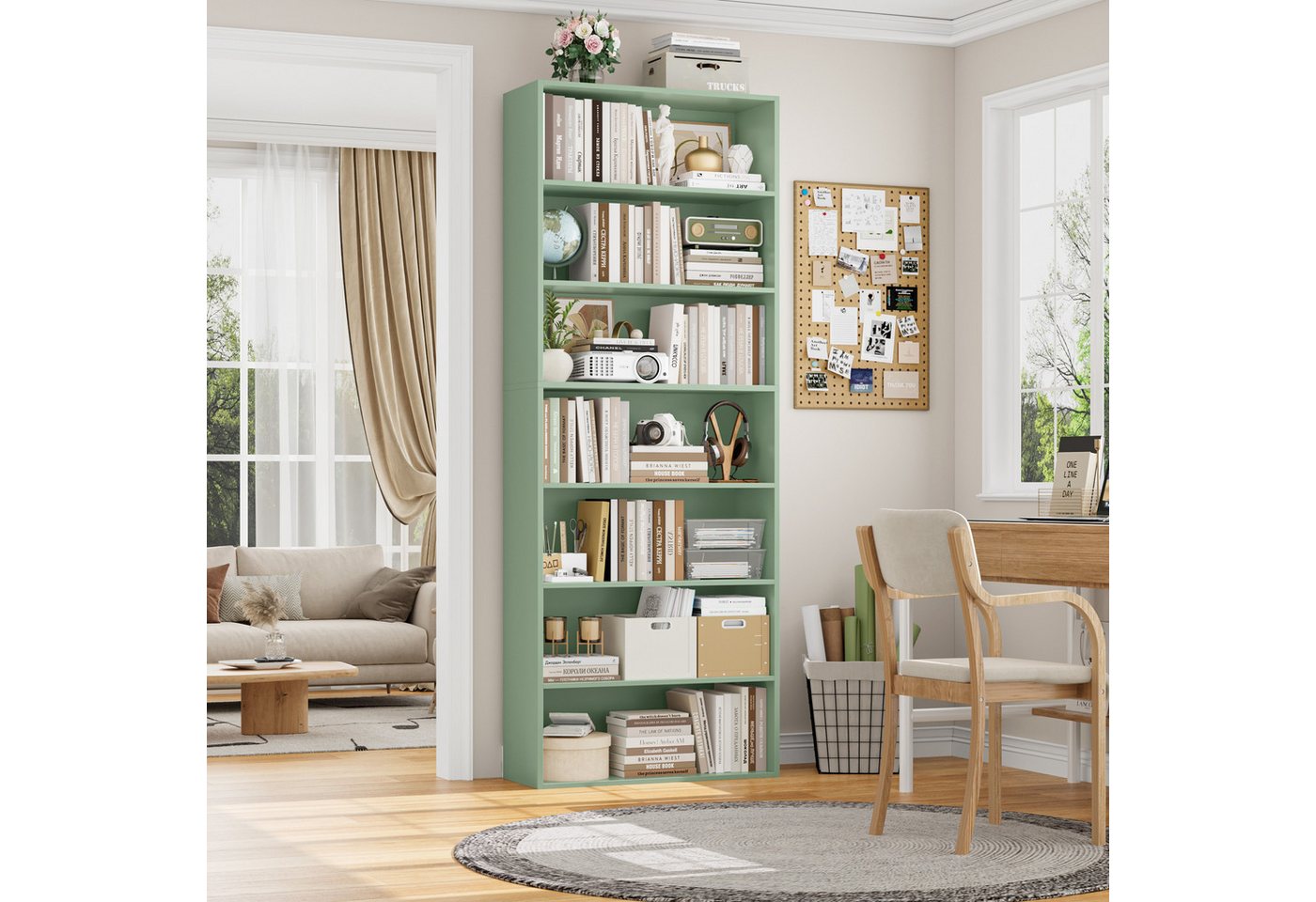 Homfa Bücherregal, 210cm Standregal, Bücherschrank mit 7 Fächern, grün
