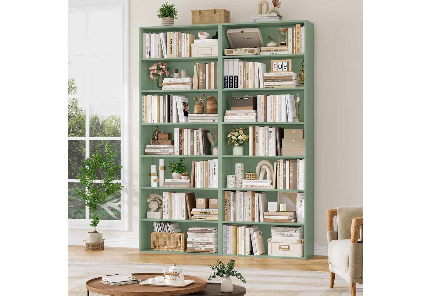 Homfa Bücherregal, 210cm Standregal, Bücherschrank mit 7 Fächern, grün Bild 5