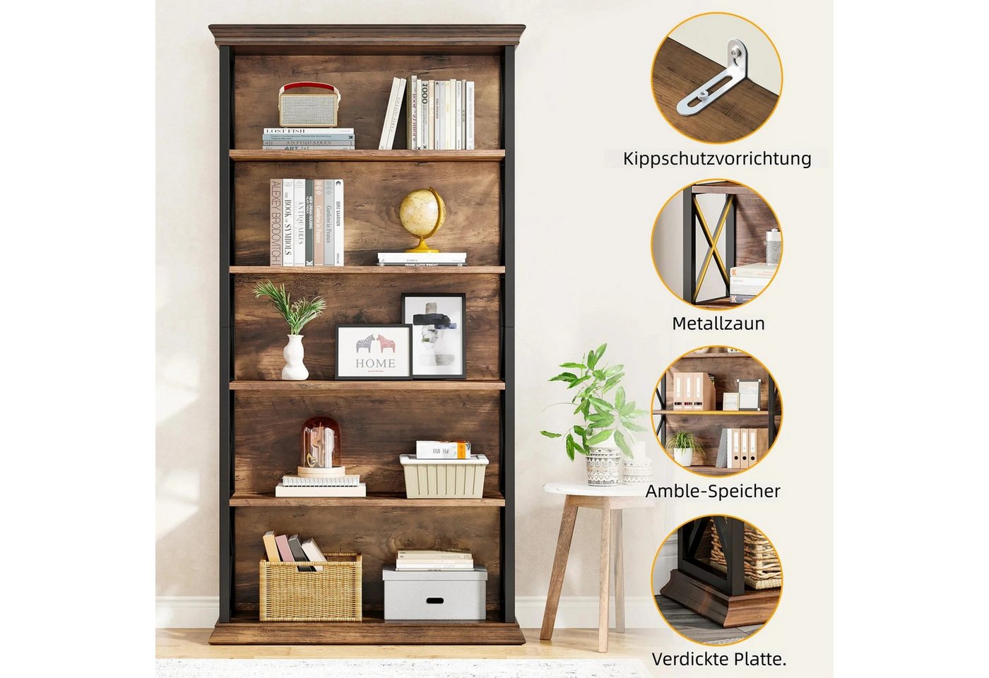 Tribesigns Bücherregal 180cm Standregal, 6-stöckiges regal Holz, offenes Ausstellungsregal, 6-stöckiges Bücherregal Holz mit Metallrahmen für Wohnzimmer, Heimbüro
