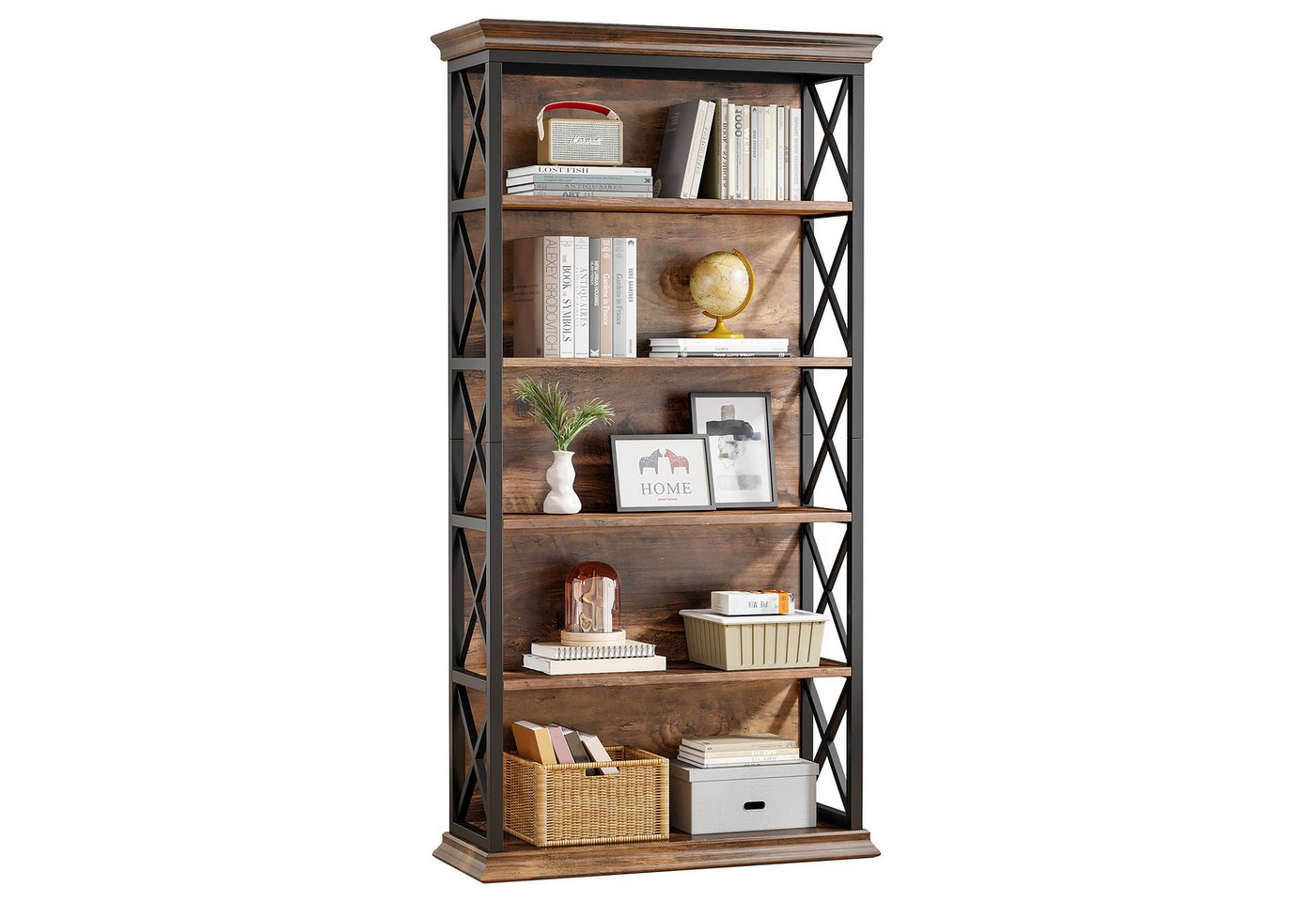 Tribesigns Bücherregal 180cm Standregal, 6-stöckiges regal Holz, offenes Ausstellungsregal, 6-stöckiges Bücherregal Holz mit Metallrahmen für Wohnzimmer, Heimbüro Bild 4