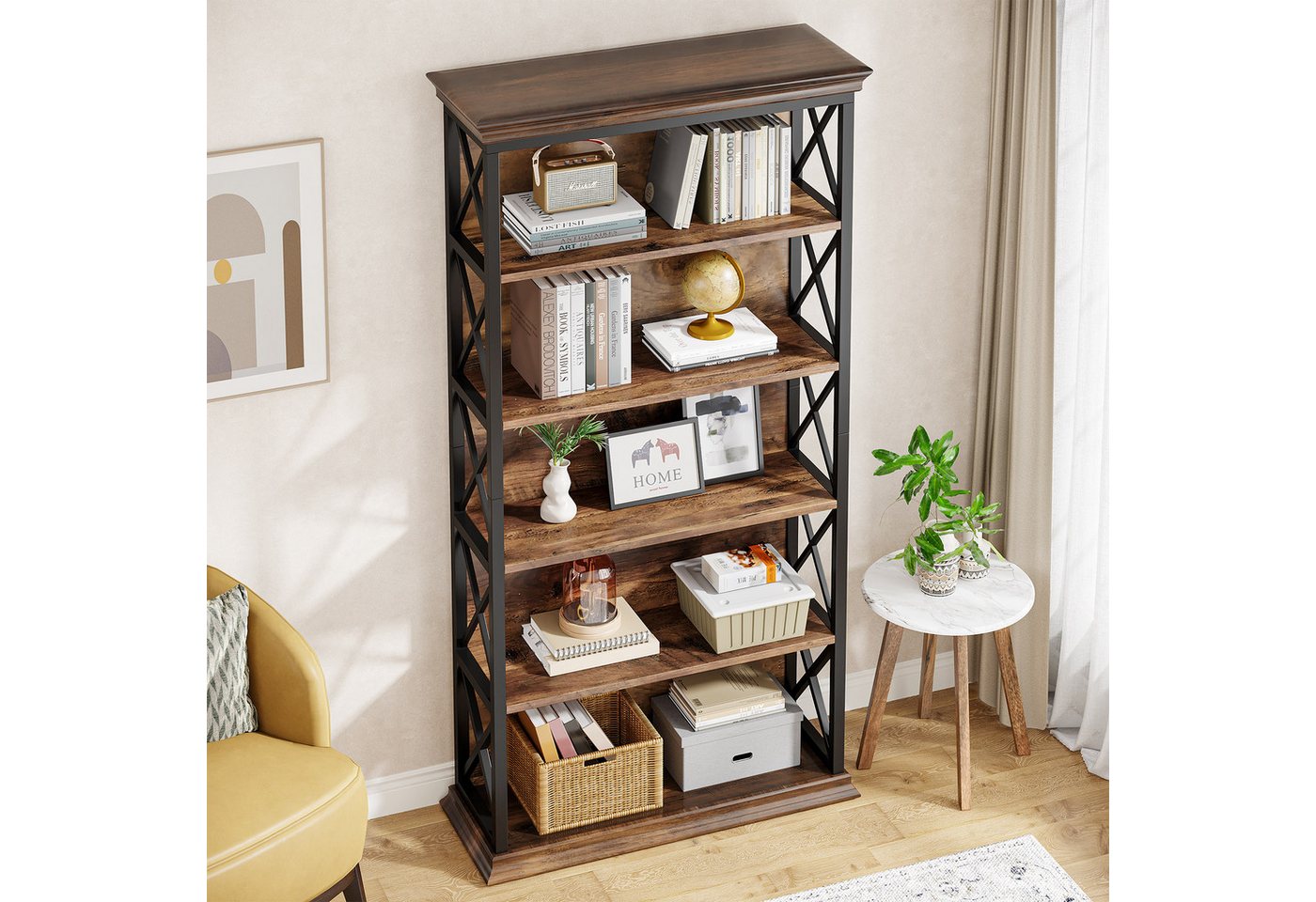 Tribesigns Bücherregal 180cm Standregal, 6-stöckiges regal Holz, offenes Ausstellungsregal, 6-stöckiges Bücherregal Holz mit Metallrahmen für Wohnzimmer, Heimbüro Bild 5