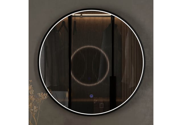 Planetmöbel Dekospiegel VELUNA Spiegel mit Beleuchtung 60 - 80 cm mit Rahmen (Dekorativer Wandspiegel mit Rahmen 60 cm, Spiegel mit LED-Licht), Touch-Schalter, Dimmbar 3000-6500k