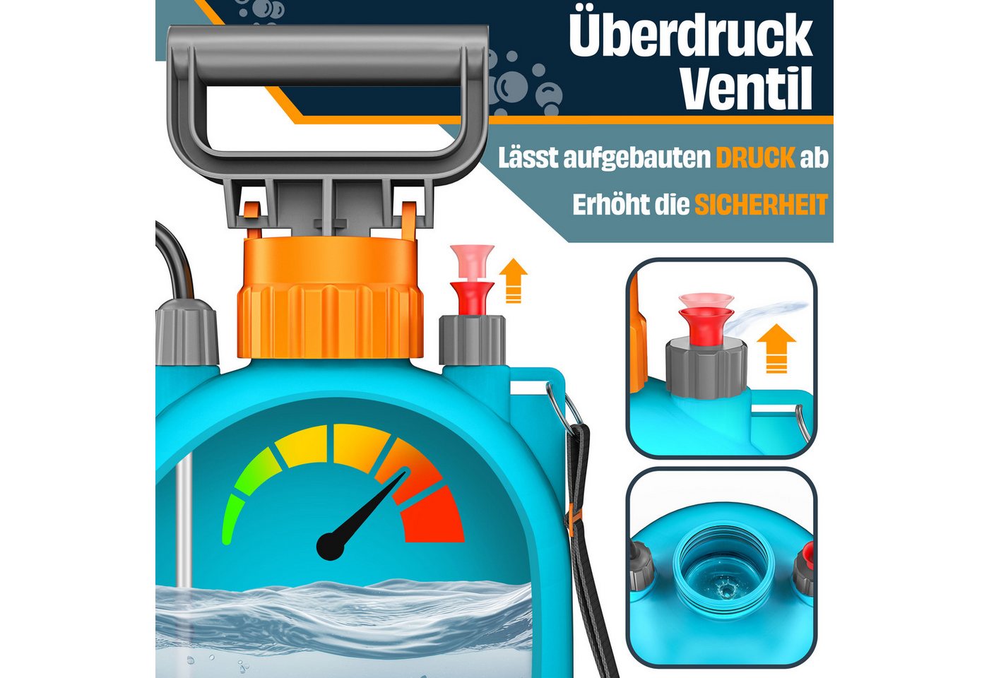 MASKO Drucksprühgerät Drucksprüher säurebeständiges Sprühgerät 5L Füllinhalt Gartenspritze, (Pumpsprühflasche mit verstellbaren Düsen, Schlauch, Gurt & Handschuhe), Reinigungsspritze für Pflanzenschutz, Gartenarbeit & Autopflege Bild 3