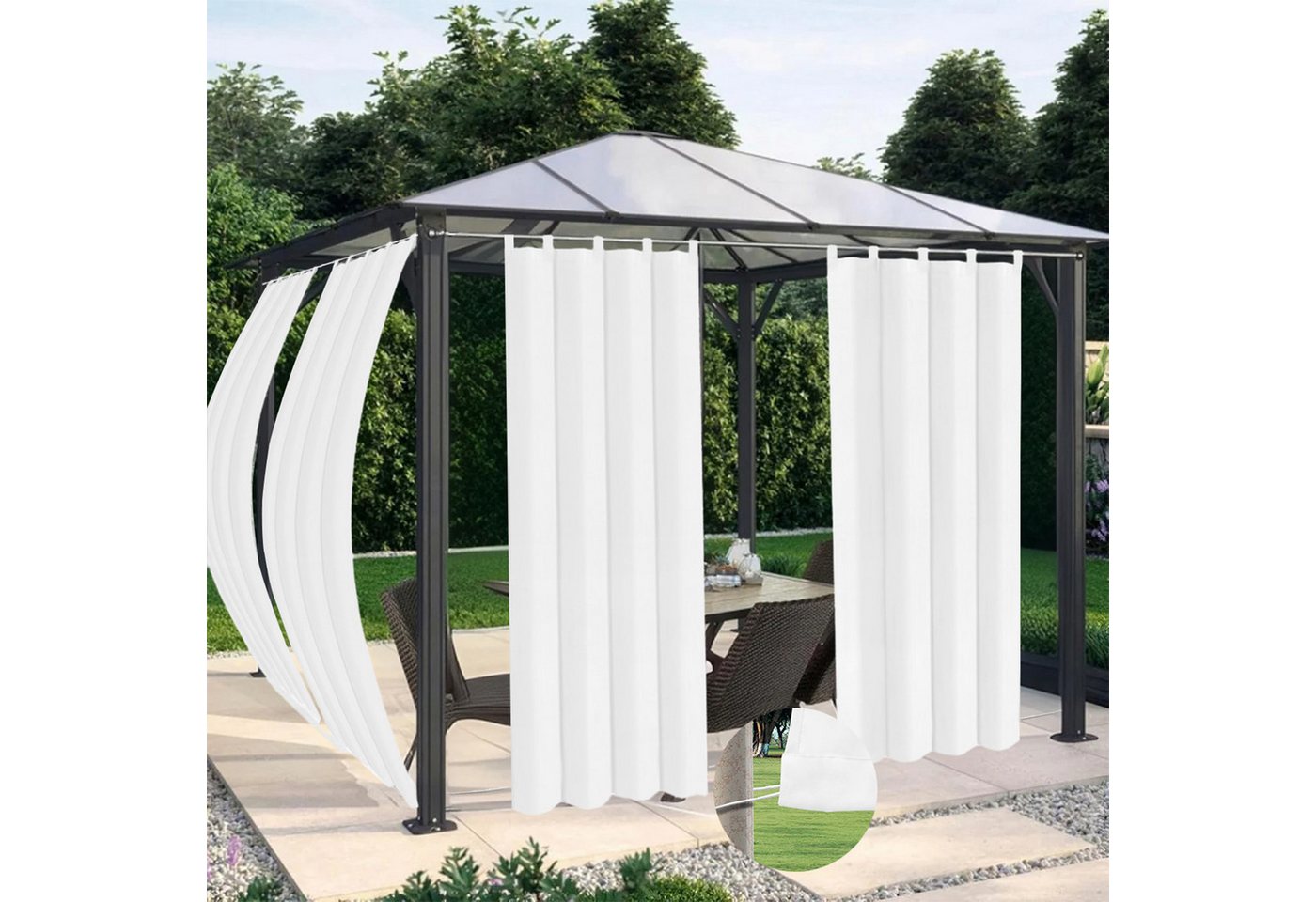 BTTO V&G Outdoorvorhang Balkon Vorhänge Gardine Wasserdicht & Winddicht (2 St), Lichtschutz, Aufhängung mit Laschen,Verstärkte Stangentasche unten Bild 2